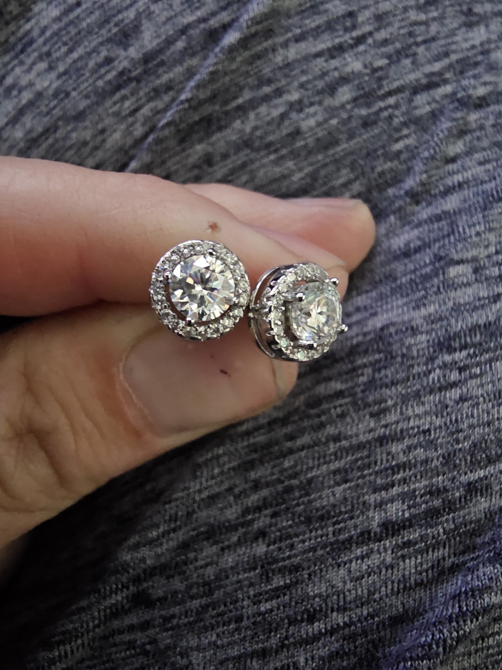 Classic White VVS1 Moissanite Sterling Silver Halo Stud Earrings